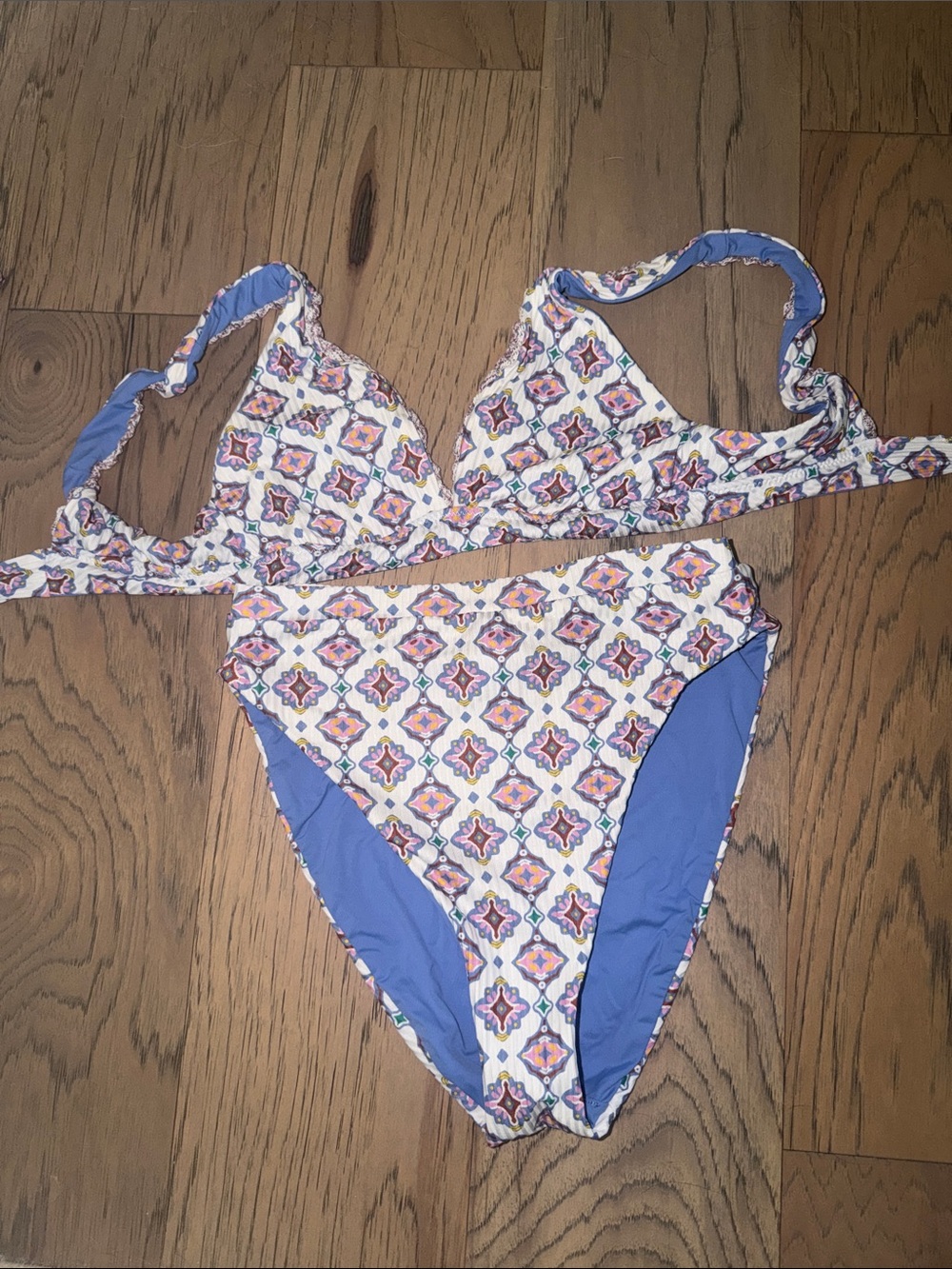 BECCA Purple and White Geometric Print Bikini